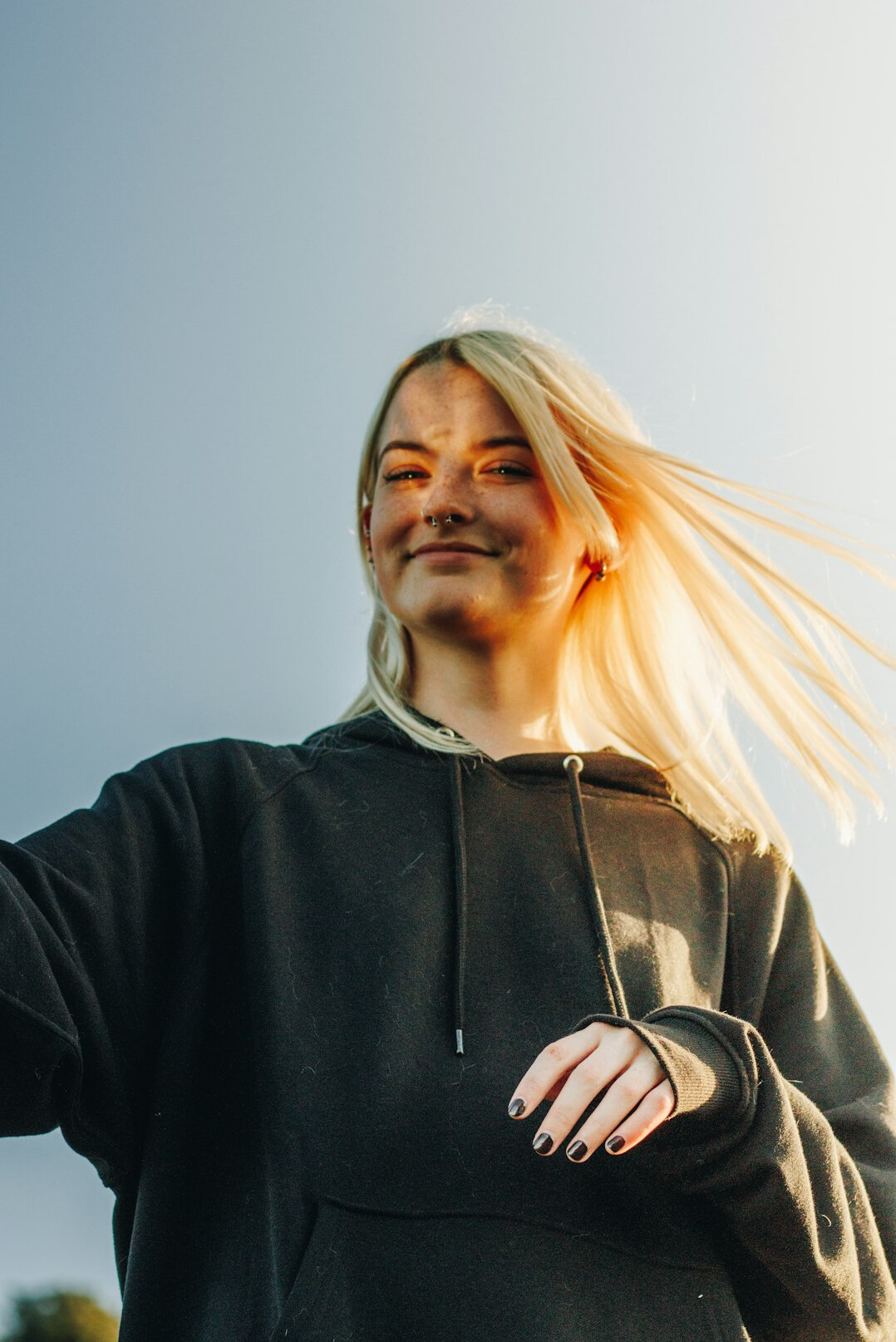 Portrait of a smiling woman with long hair